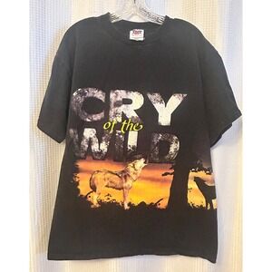 VTG 90s Cry of the Wolf Black T-shirt Size Large Wolf Wolves